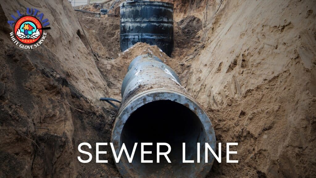 DUG UP SEWER LINE WITH ALL UTAH PLUMBING HEATING & AIR LOGO IN TOP LEFT