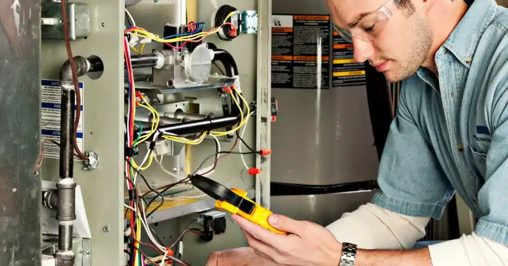 man working on furnace